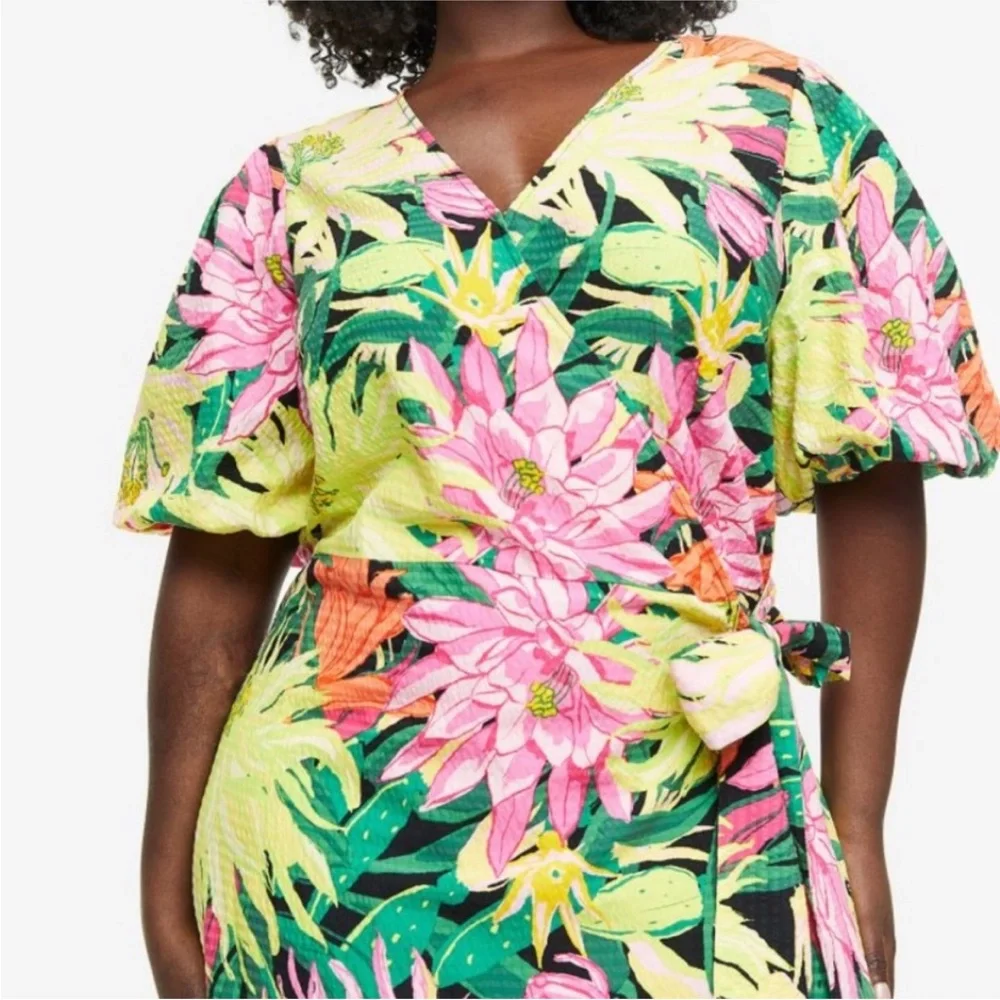 H&M Floral Midi Dress - Green and Pink - Picture 3 of 5